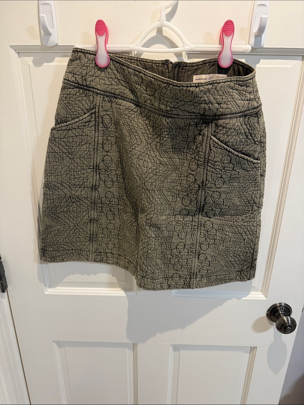 Pilcro Olive Quilted Mini Skirt with Front Pockets - Picture 3 of 6